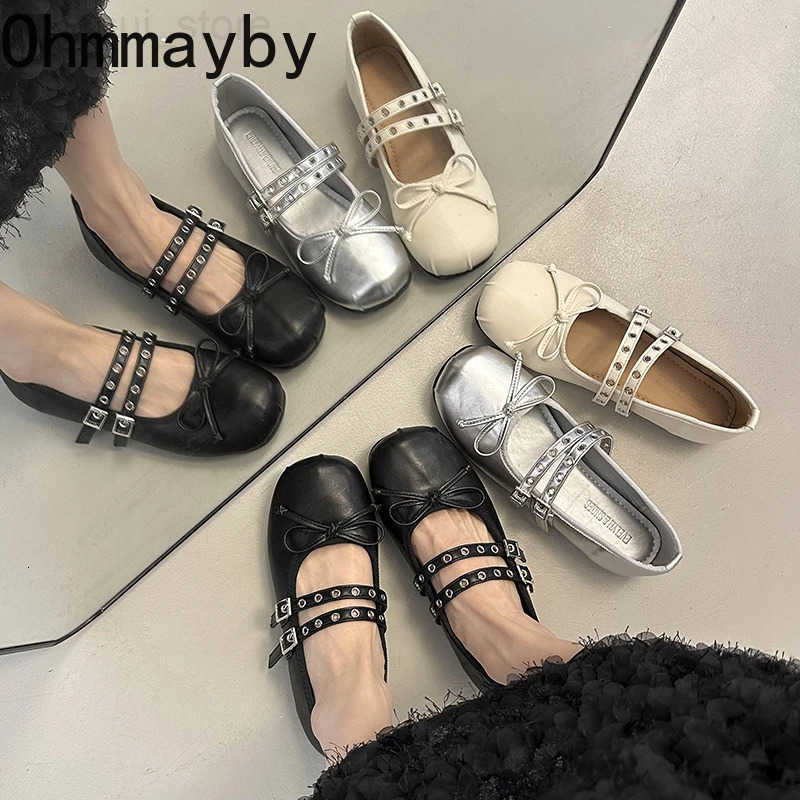 Square Toe Butterfly-knot Women Mary Jane Shoes Ladies Soft Sole Dress Flats Casual Street Style Ballet Shoes H260314