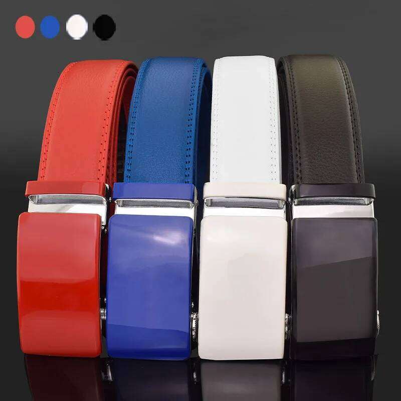 High Quality Automatic Buckle white Belt Men 3.5cm Waist Strap fashion Golf genuine leather Business Cintos Masculinos Z260226