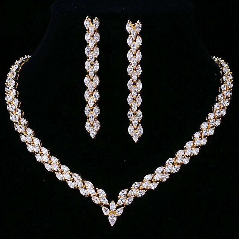 Emmaya Exquisite Cubic Zirconia Wedding Party Jewelry Set Gold Color High Quality CZ Bridal Necklace Earring Z260313