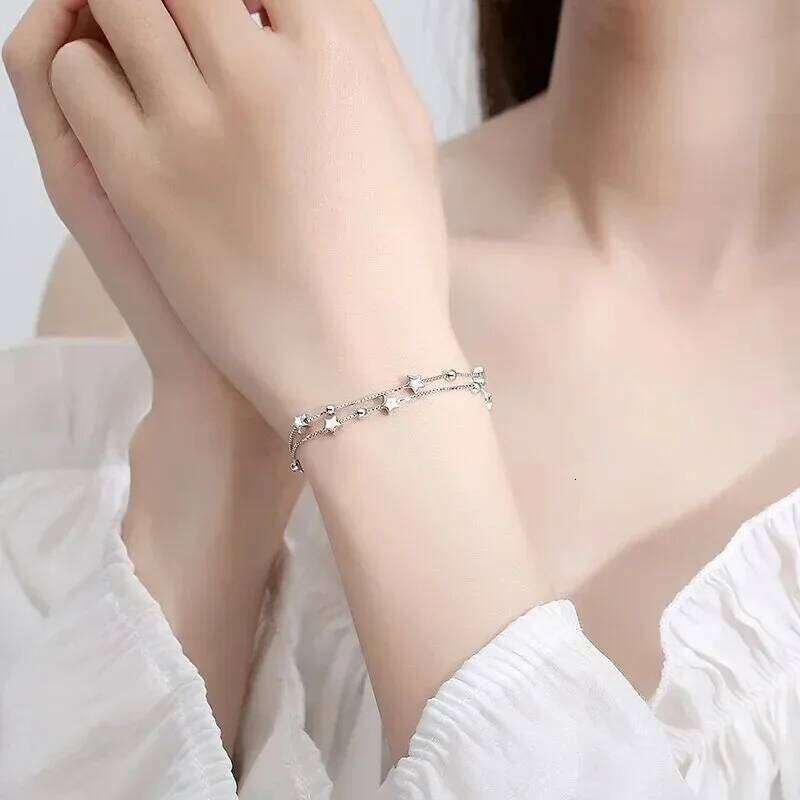 925 Sterling Silver Star Bracelets for Women Fashion Korean Five-pointed Double Layered Charm Bracelet Luxury Original Jewelry Z260313