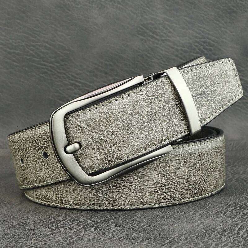 High quality pin buckle genuine leather fashion s belts casual luxury gray Cowskin young men ceinture homme B584 Z260226