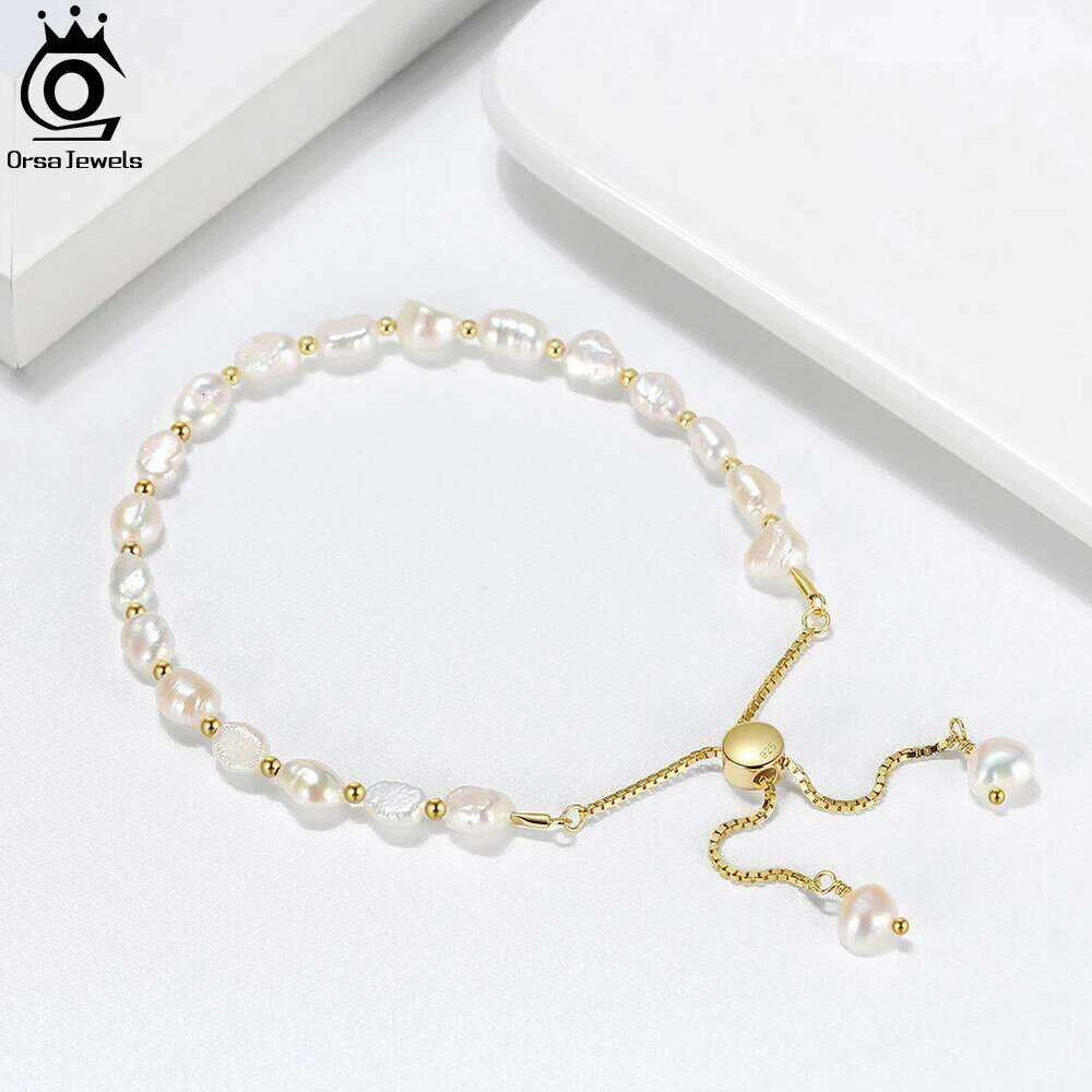 ORSA JEWELS 925 Sterling Silver Bracelet Chain Link Baroque Culture Pearl 14K Gold Fashion Dainty Handmand Jewelry GPB09 Z260313