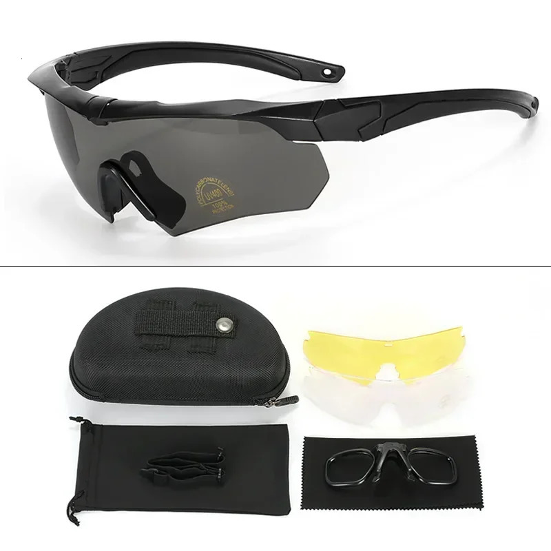 HD 3 Lens Tactical Cycling Goggles CS Airsoft Windproof Army Shooting Polarized GlassesMotorcycle Cycling Outdoor Sport 260311