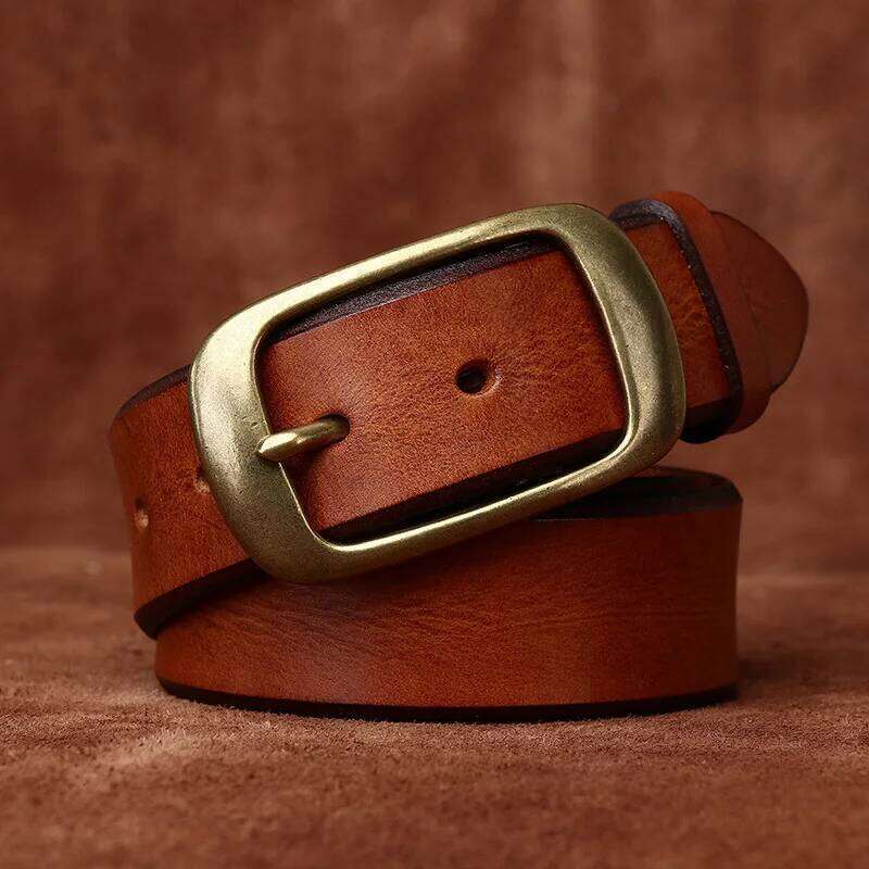 3.8 Width High Quality Pure Cowhide Thick Real Genuine Leather Men's Fashion Brass Buckle Luxury Brand Jeans Belts for Men Z260226