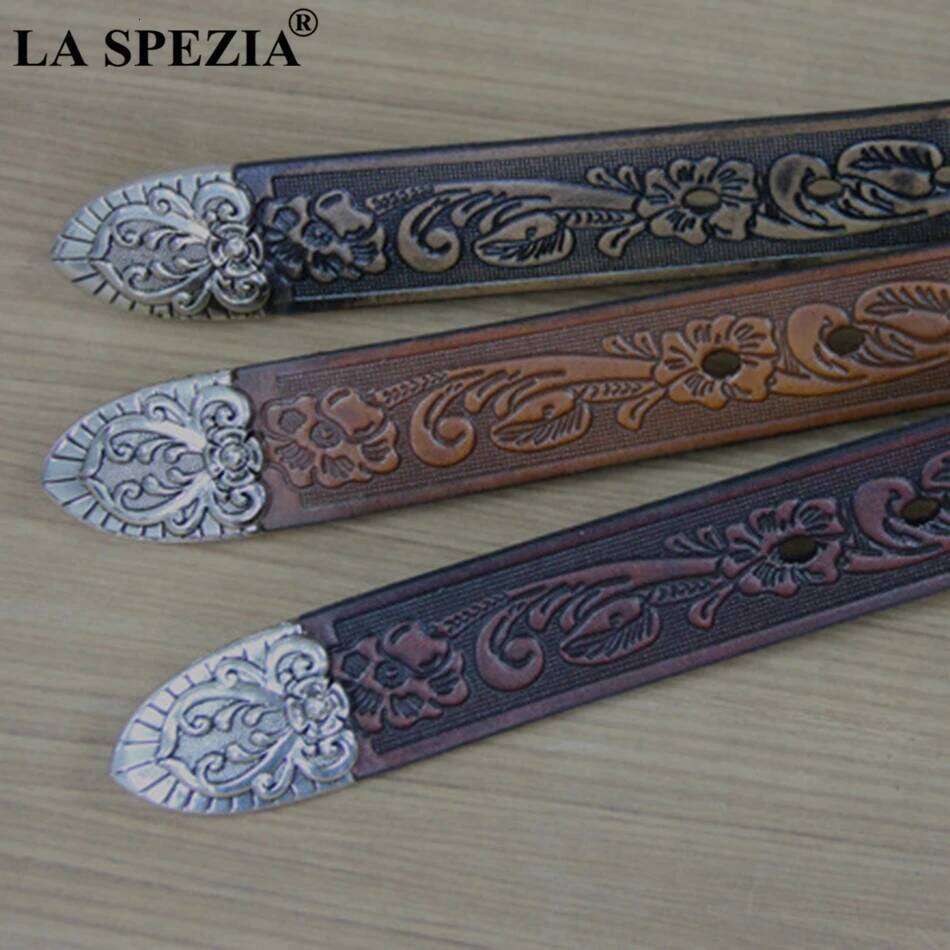 LA SPEZIA Real Men High Quality Camel Pin Male Retro Brand Cowhide Genuine Leather Carving Belt 130cm Z260226