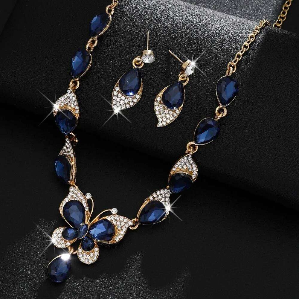 Crystal Shining Exquisite Earrings Necklace Set Luxury Bracelet Rhinestone Butterfly Jewelry Banquet Z260313