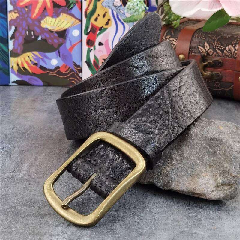 Retro Brass Buckle Super Thick Leather Cowboy Jeans Men's Ceinture Homme Waist Belt For Men MBT0540 Z260226