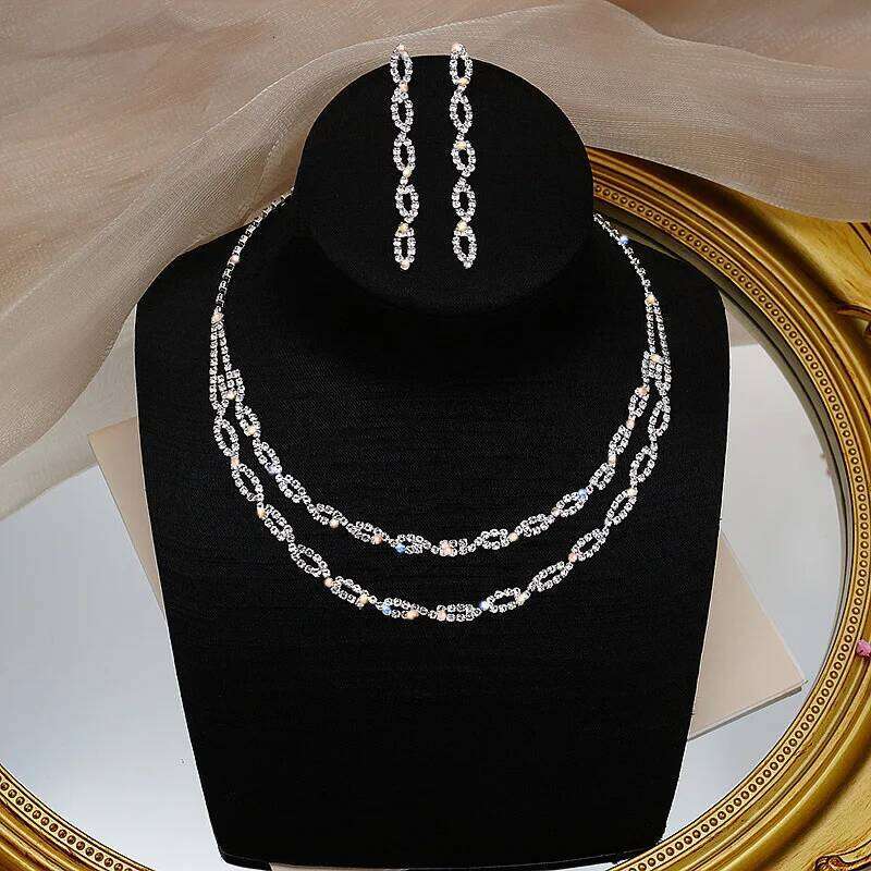 FYUAN Multilayer Geometric Rhinestone Earrings For Women Crystal Necklace Wedding Bride Jewelry Sets Accessories Z260313