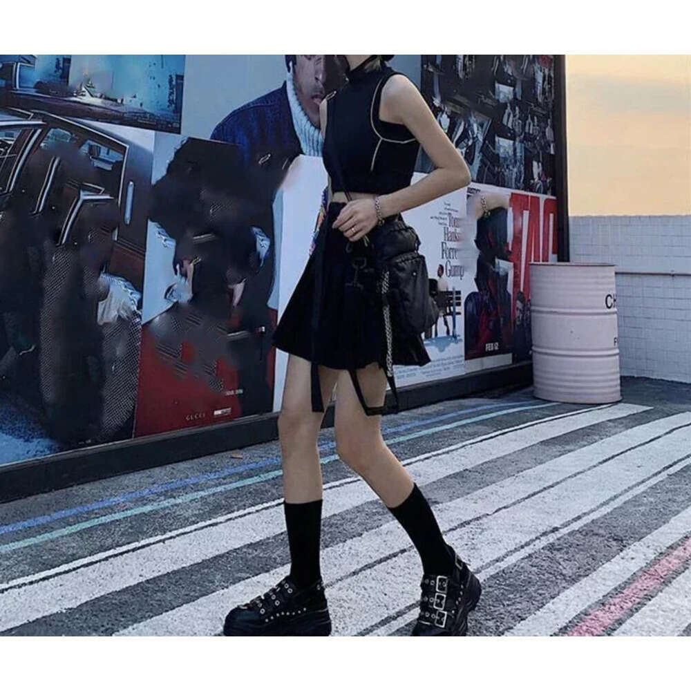 2025 Cargo Black Punk Gothic Skirt Women Pleated Harajuku A-Line High Waist Mini Skirts Girl Preppy Style Z260314