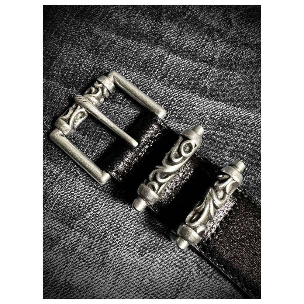Dark Punk Unisex Vintage Casual Ancient Silver Pin Buckle Vegetable Tanned Leather Cowhide Jeans Belt Z260226