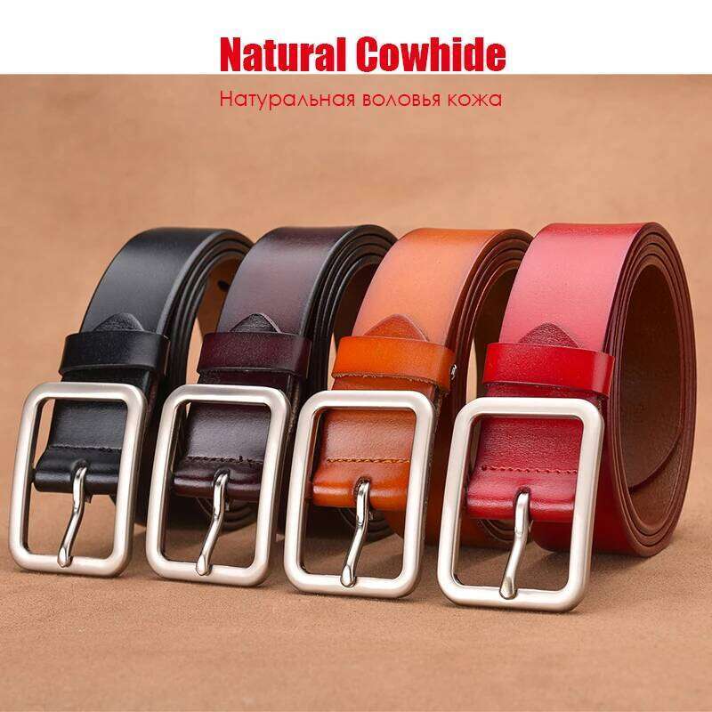 VATLTY 95cm-115cm Women's Leather 33mm Natural Cowhide Alloy Silver Buckle Unisex Brown Belt Fashion Trousers Girdle Male Z260226