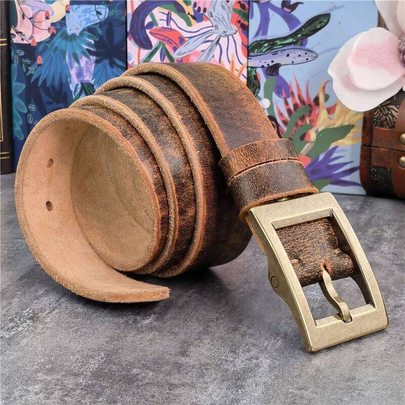 Vintage Heavy Solid Brass Buckle Genuine Luxury Ceinture Leather For Men Waist Male Belt Wide MBT0613 Z260226