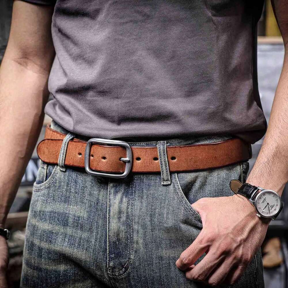 Vintage Genuine Men's Cowhide Belts Stainless Steel Buckle Italian Thickened Leather With Box,Ideal Choice For Gift Z260226