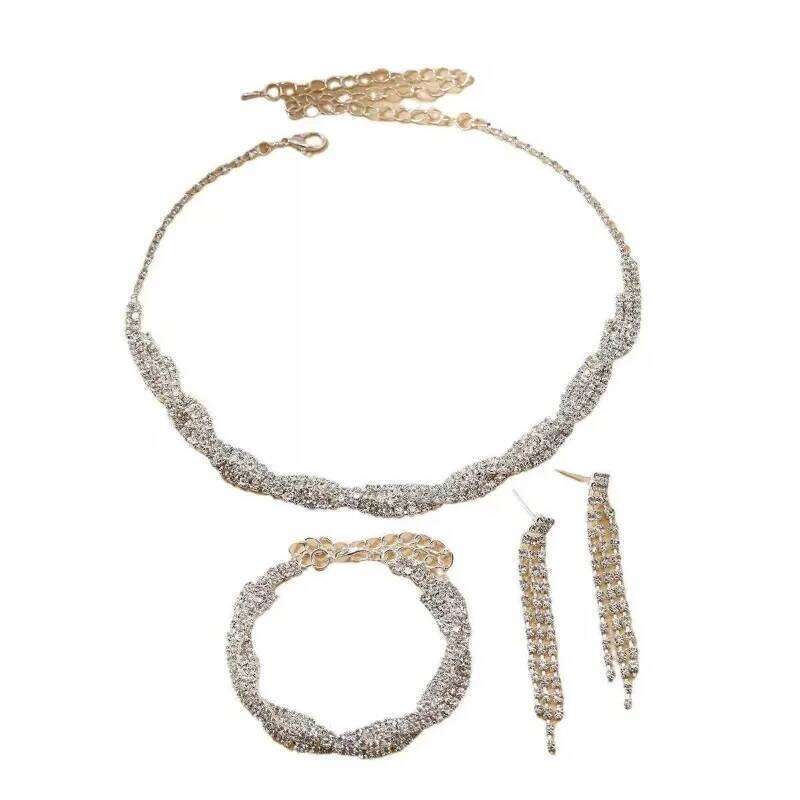 3-piece Fashionable Rhinestones Tassel Earrings Necklace Bracelets Set for Women Bridal Elegant Gorgeous Wedding Jewelry Sets Z260313