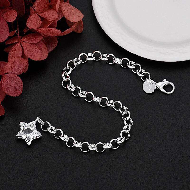 Classic 925 Sterling Silver Shining Crystal Star Bracelets for women Fashion original party wedding Jewelry gifts Z260313
