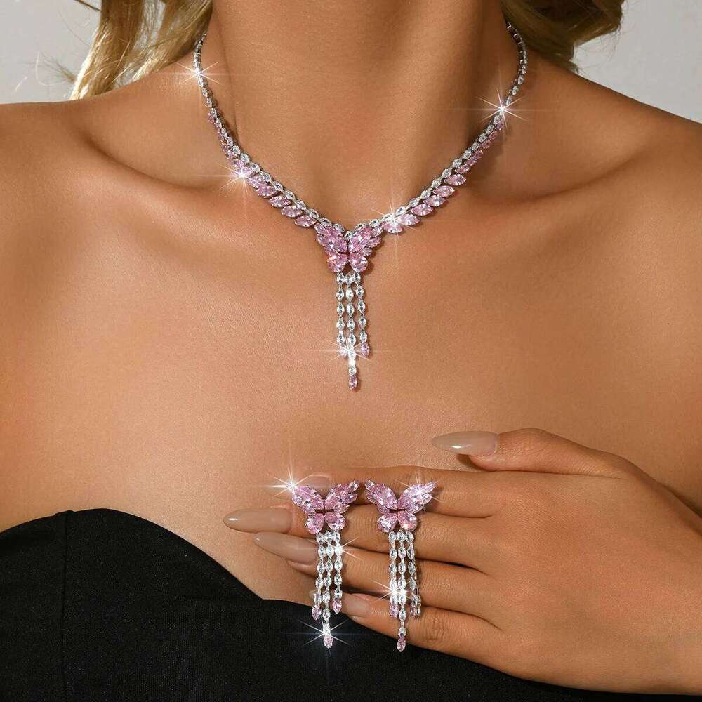 European and American new exquisite socialite style necklace earrings in multiple colors two-piece set Z260313