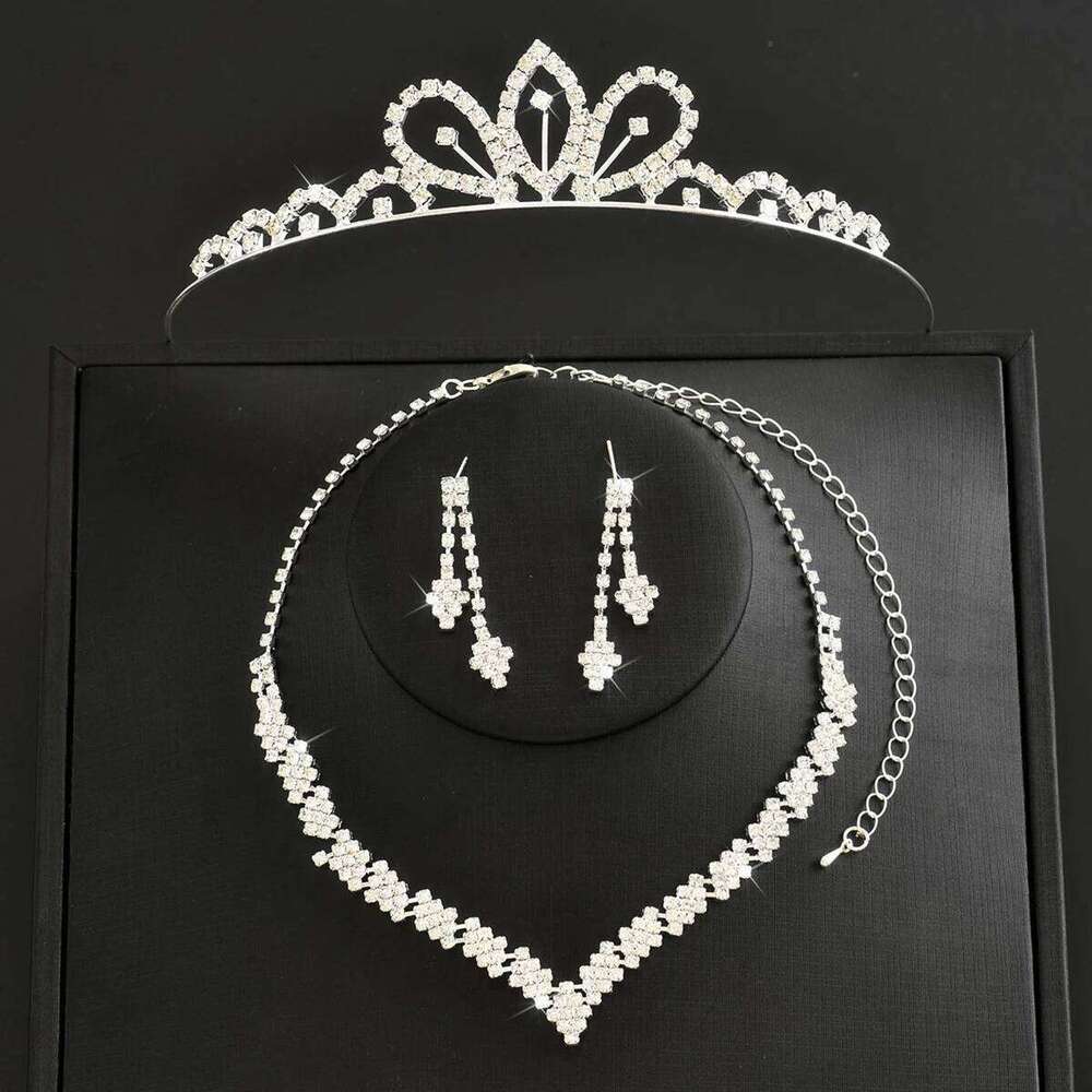 Ladies' Fashion Simple Design Geometric Diamond Elegant Crown Necklace Earrings Jewelry Set Z260313