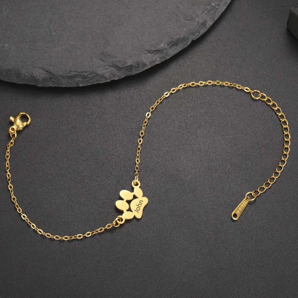 Sipuris Dog Paw Custom Engrave Name Bracelet Women Men Stainless Steel Hip Hop Jewelry Valentine's Day Gifts For Pet Lovers Z260313