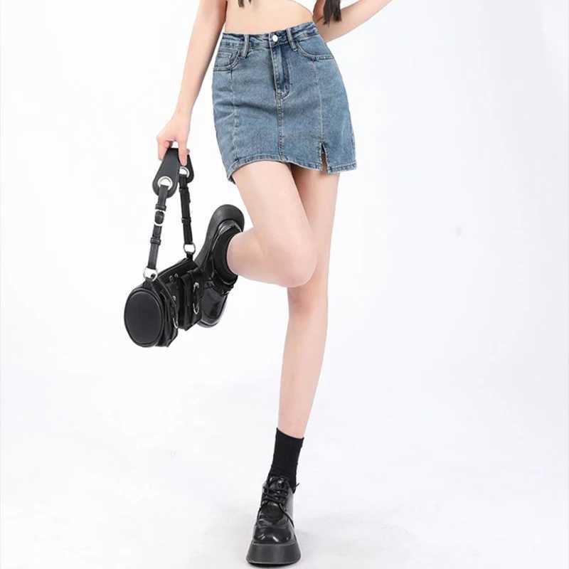 Women Chic High Waist Jeans Skirts s Korean Elastic Denim Mini Dress Lady Fashion Designer Wrap Hips Skirts M260314