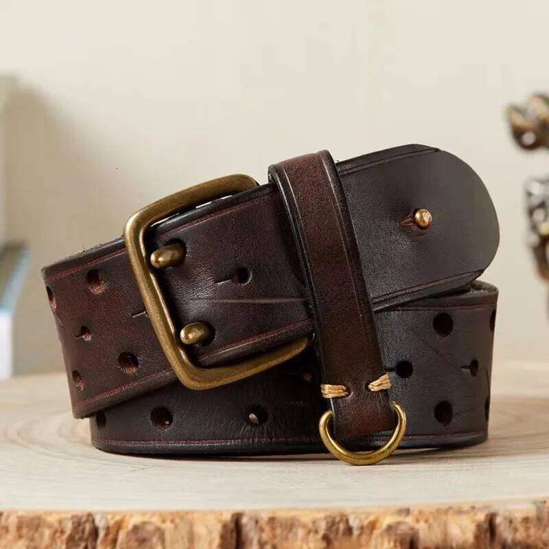 3.8cm Luxury Thick Cowhid Genuine Double Buckle Ceinture Leather Belt Men Trouser Strap For Jeans Z260226