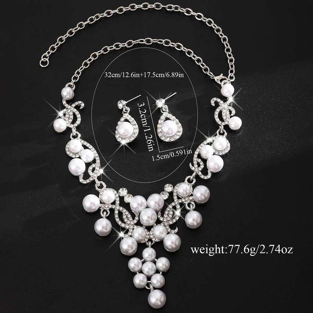 Rhinestone Pearls Bridal Jewelry Sets for Women Choker Necklace Earring and Bracelet Set Wedding Prom Birthday Accessories Z260313