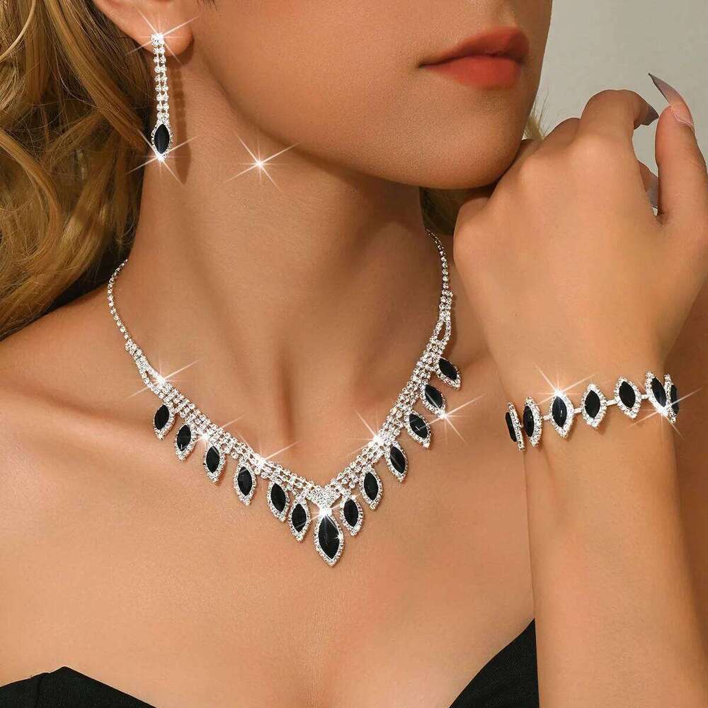 Best Seller Luxury Black Crystal Jewelry Set Women Necklace Earrings Bracelet Ring Party Wedding Bridal Accessories Z260313