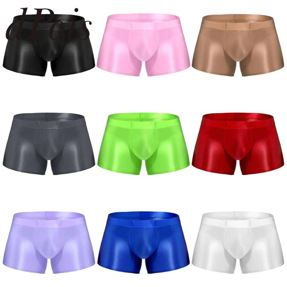 Swimwear for Men Low Rise Glossy Trunks Solid Color Boxers Shorts Homme Bathing Bottom Underpants Male Swimming Briefs Underwear Z260314