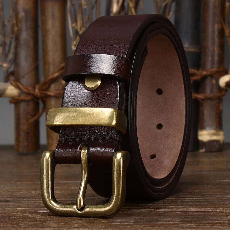 3.8CM Male Cowskin Genuine Leather Strap Pure First Layer Cowhide Retro Pin Copper Buckle Men Belt For Jeans Z260226
