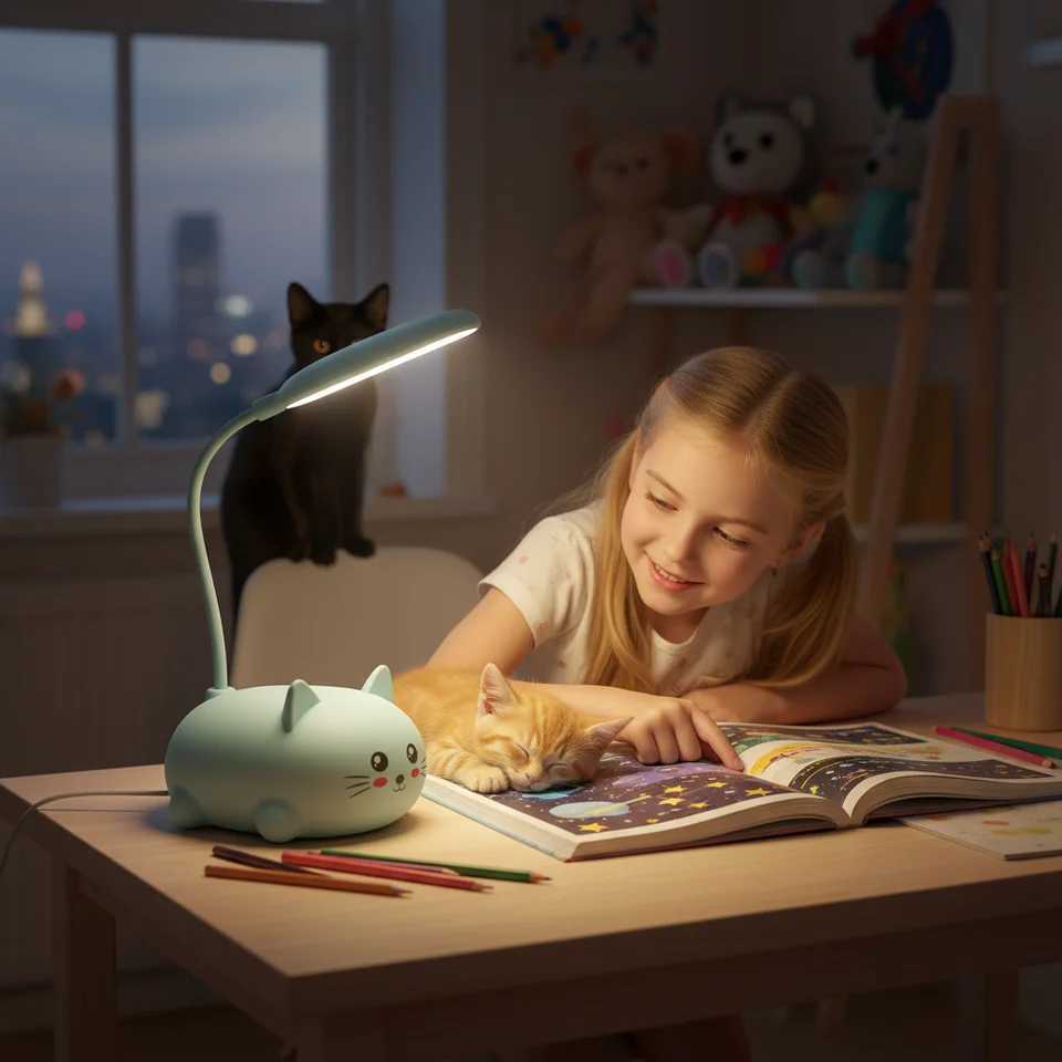 Cat Night Light Reading Children Table Flexible Book Rechargeable Mini Lamp Foldable Led Cute Creative Wireless Bedside Y260314