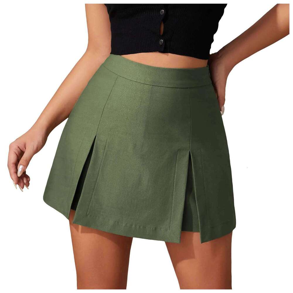 Skorts For Women Waisted Olive Green Pleated Mini Skirt High Waist A-Line Casual Daily Short Skirts Ruched Skort clothes Z260314