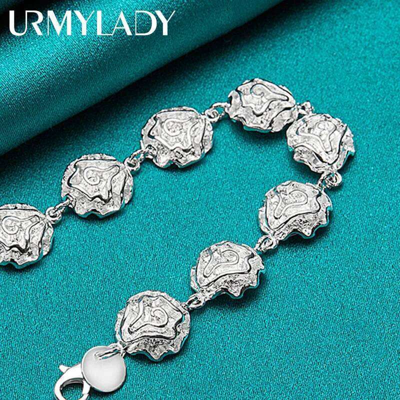 URMYLADY 925 Sterling Silver Rose Flower Chain Bracelet For Women Wedding Party Fashion Jewelry Z260313