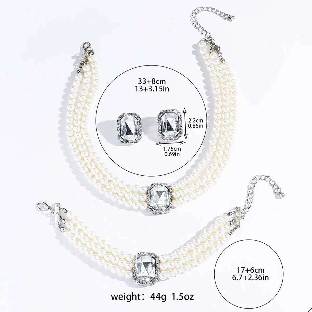 Cross border luxury pearl necklace bracelet earrings three piece set brides, versatile accessories for Europe and America Z260313
