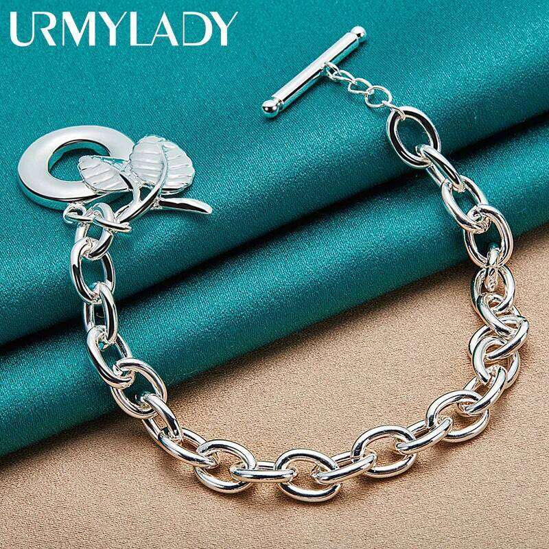 URMYLADY 925 Sterling Silver Double Leaf Pendant Bracelet For Women Wedding Party OT Chain Fashion Jewelry Z260313