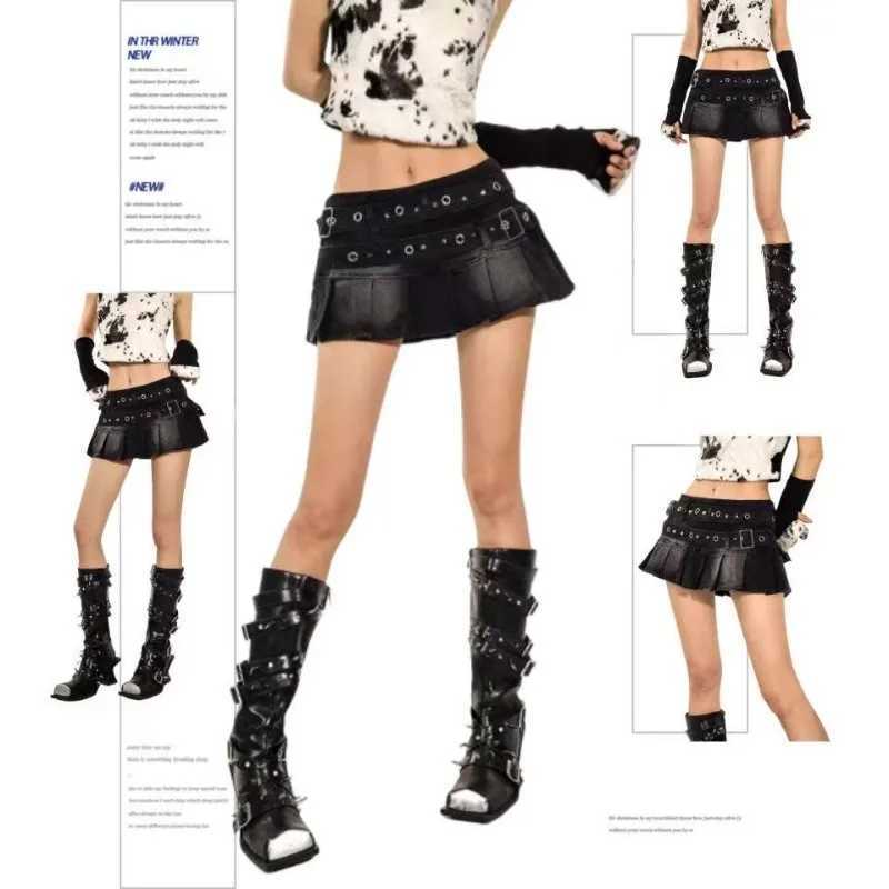 American Sexy Denim Mini Skirt Women Summer A Line Slim Fit Pleated Short Skirt High Waist Chic Streetwear Fashion s Outfits M260314