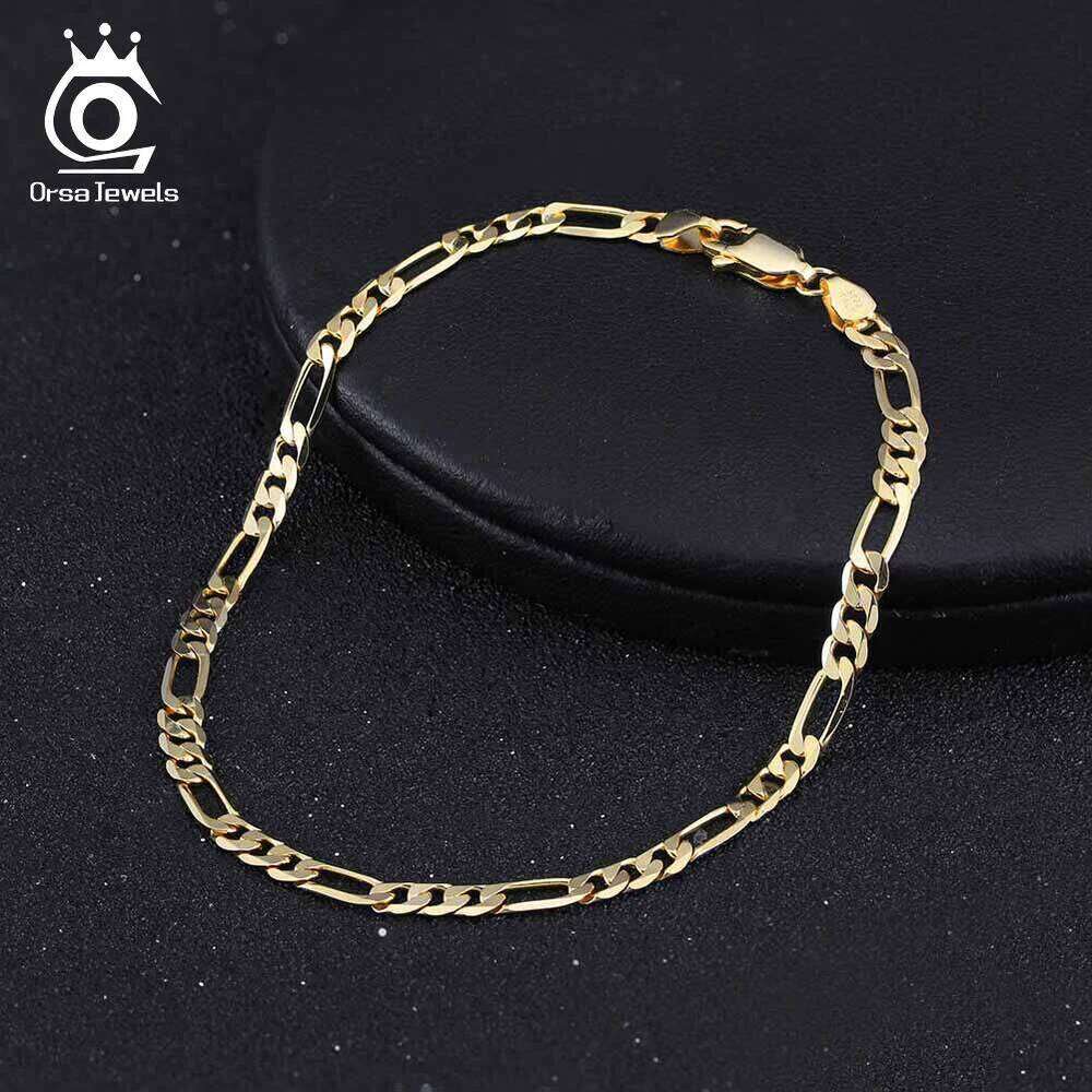 ORSA JEWELS 100% 925 Sterling Silver Italian 3.3mm Diamond-Cut Figaro Chain Bracelet for Women Handmade Party Jewelry SB66 Z260313