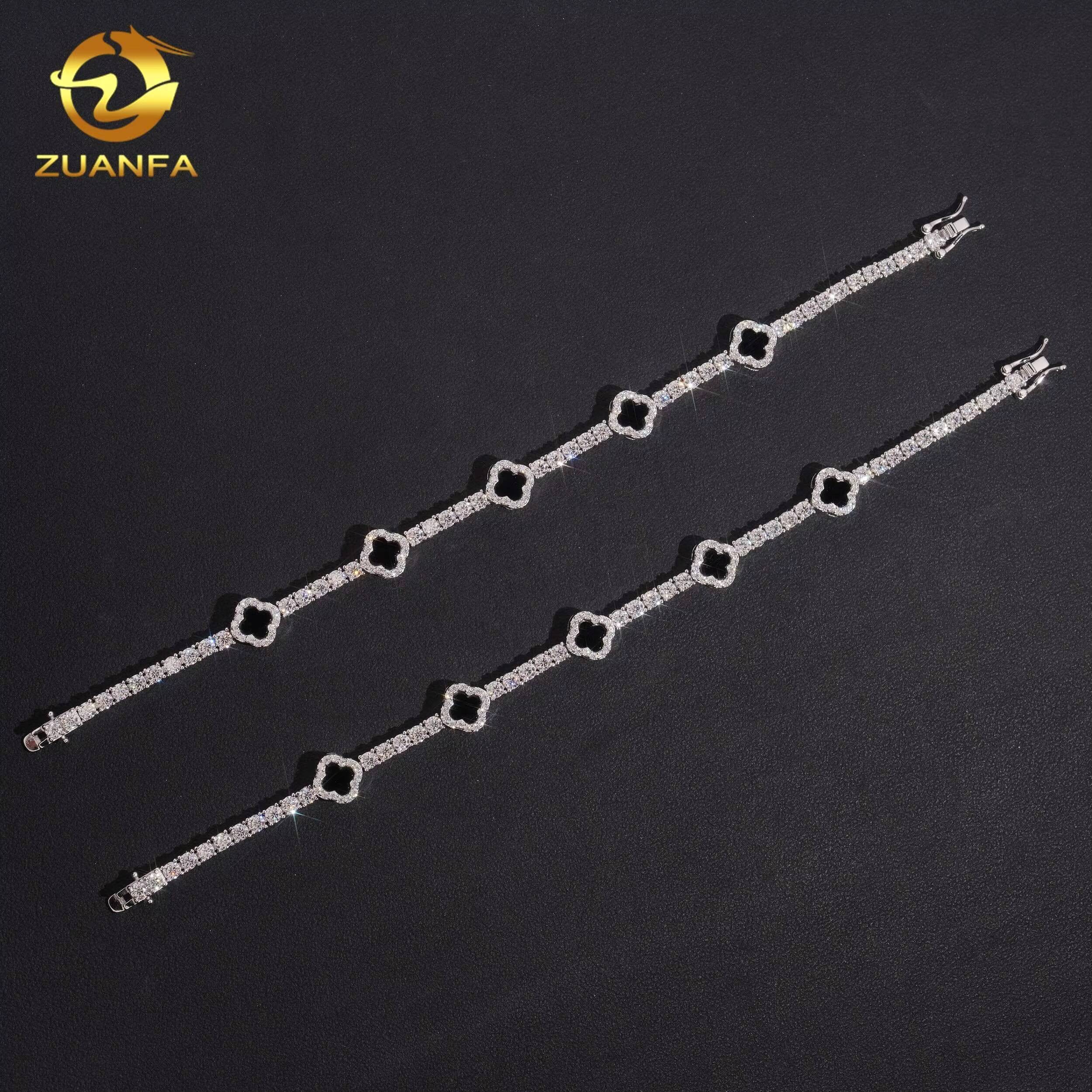 Fast Shipping Hip Hop Gift Iced Out Clover 3mm 925 Sterling Silver VVS Moissanite Tennis Bracelet