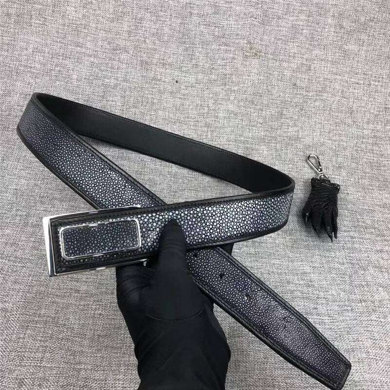 Authentic Real True Stingray Smooth Skin Staineless Steel Pin Buckle Men's Waist Belts Genuine Exotic Leather Male Fancy Straps Z260226