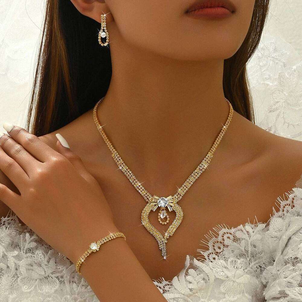 Wholesale Cross border Fashion Trend Necklace Earrings Bracelet Ring Bridal Jewelry Bare Diamond Set Z260313