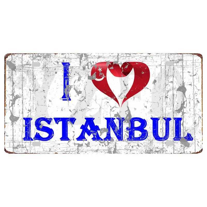 YZFQ Istanbul Turkey Travel City Metal Sign Poster Plate For Wall Restaurant Bar Craft Home Decor 30X15CM DC-1612A D260314