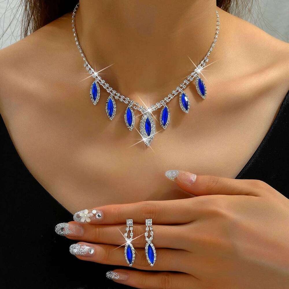 3PC Women's Fashion Copper Inlaid Claw Chain Water Drop Necklace Earrings Jewelry Set Wedding Party Festival Gift-8310 Z260313