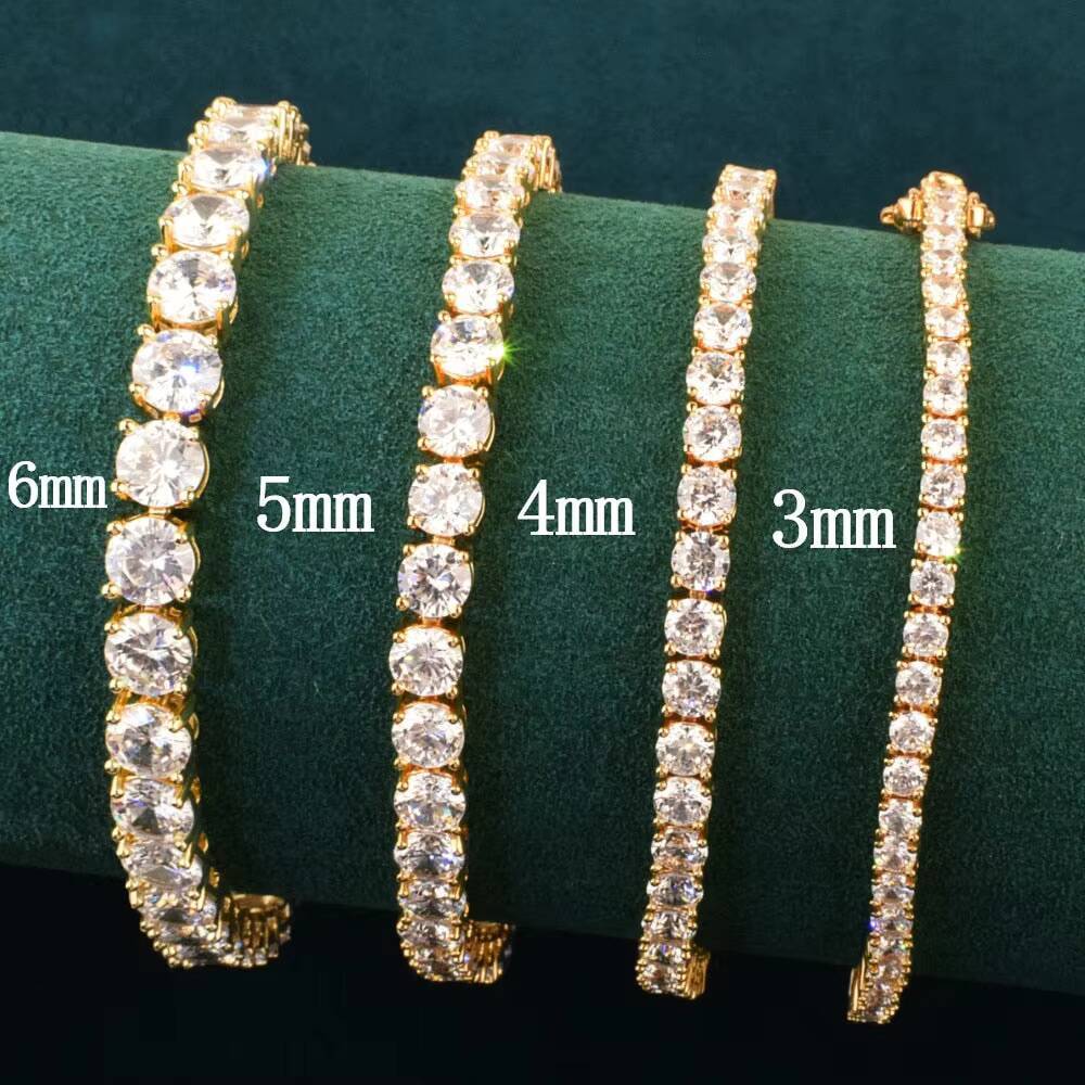 3mm to 6mm Moissanite Bracelet S925 Silver Real Gold Plated Sparkle VVS Diamond Moissanite Tennis Bracelet