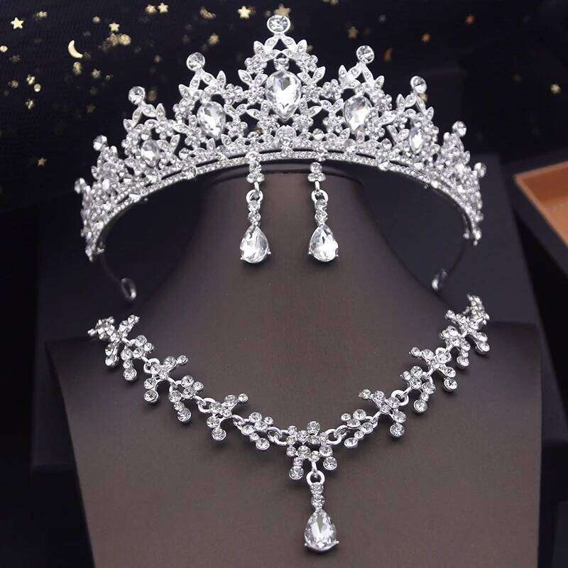 Princess Crown Bridal for Girls Blue Tiaras Choker Necklace Sets Bride Wedding Dress Prom Jewelry Accessories Z260313