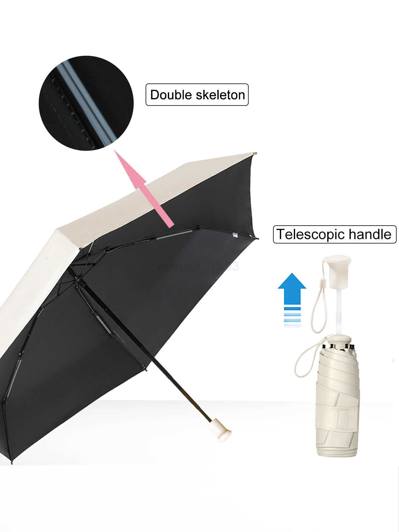 Super Mini Pocket Compact 5 Folding Umbrella Sun Anti UV Protection Lightweight 6 Ribs Folding Rain Windproof For Travel H260314