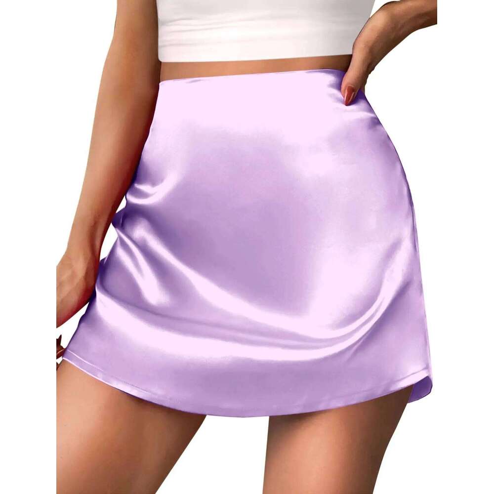 Classic Stain Mini A-Line Stretchy Short Sexy Satin Silk Skirt Girls Z260314