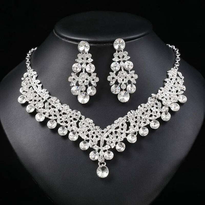 Rhinestone Bride Sets for Women Luxury Flower Choker Earrings Wedding Dress Bridal Necklace Set Fashion Jewelry Z260313