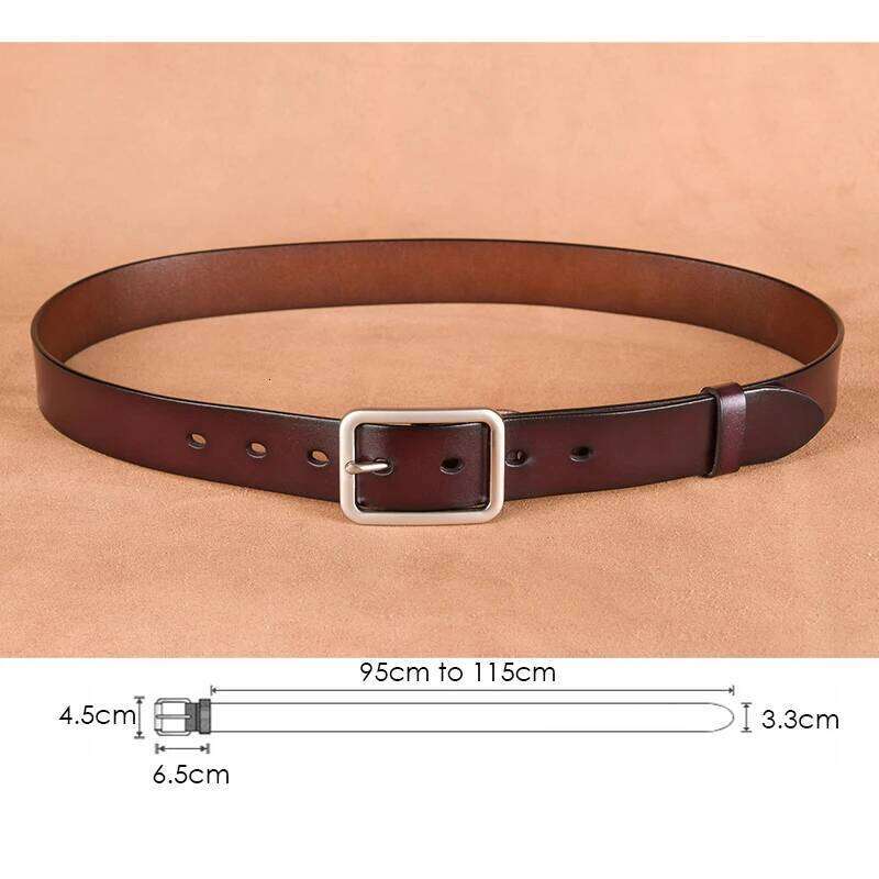 VATLTY 95cm-115cm Women's Leather 33mm Natural Cowhide Alloy Silver Buckle Unisex Brown Belt Fashion Trousers Girdle Male Z260226