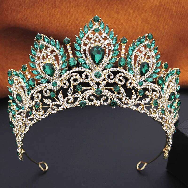 Luxury Green Crown Bridal Sets for Women Tiaras and Necklace Earrings Bride Jewelry Set Wedding Costume accessories Z260313