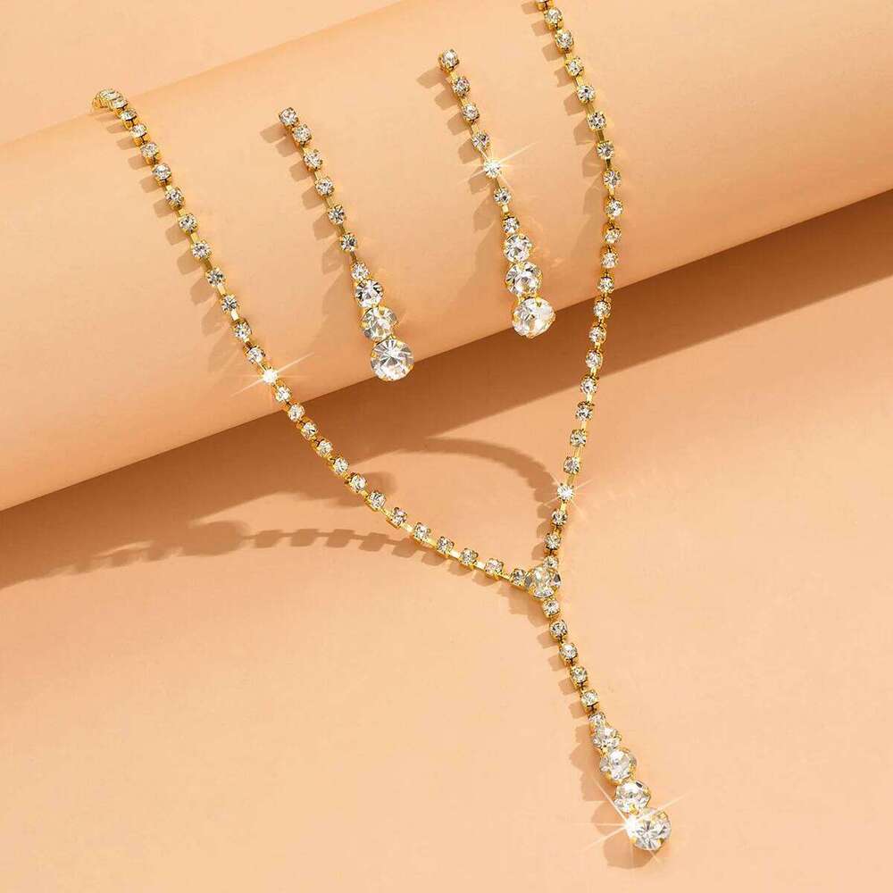 3pcs Women's Jewelry Fashion Drops Rhinestone Necklace Earring Set Bridal Wedding Accessories-8098 Z260313