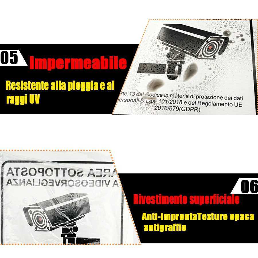 2pcs Italian Aluminum monitoring sign AREA SOTTOPOSTA A VIDEOSORVEGLIANZA self-adhesive plate D260314