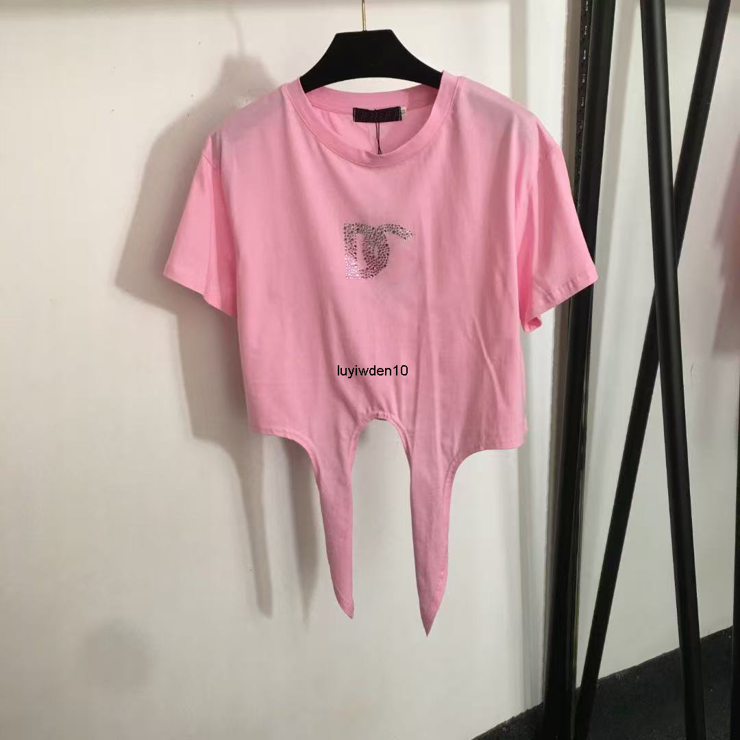 Women's T-Shirt New hot stamping series waist cinched short sleeved T-shirt white pink black S-XL